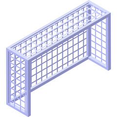 White Isometric Soccer Goal Frame With Netting Against Transparent Background For Sports And Recreation