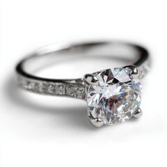 Elegant Diamond Engagement Ring on White Background, Close-Up Jewelry Shot
