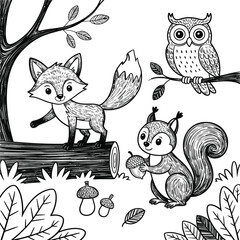 A funny cartoon vector illustration set of baby owls on a tree, perfect for a seamless wild animal pattern design or a cute Easter and Halloween collection
