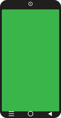A flat vector illustration of a generic black smartphone with a bright green screen for chroma key mockups.