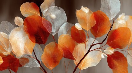 Elegant Autumn Leaves Illustration with Orange and White on Brown Background