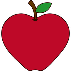 A Vibrant Red Apple with a Green Leaf and Brown Stem Isolated on a Transparent Background Representing Healthy Eating and Freshness