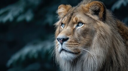 Majestic Lion Portrait with Intense Blue Eyes, Wildlife Photography