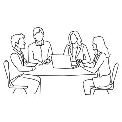 Line Art of Team Meeting Around Table