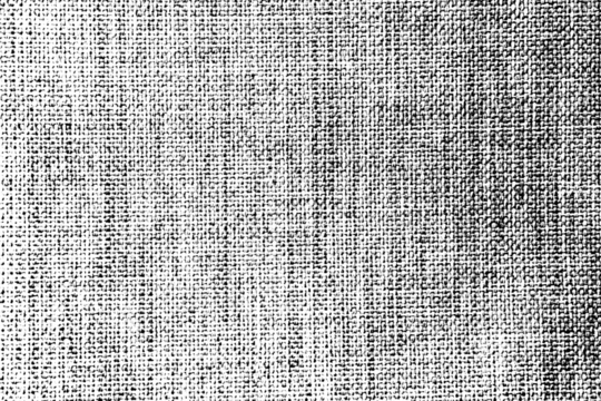 High-contrast burlap texture with a fine square grid weave and uneven worn areas on a transparent background. - Powered by Adobe