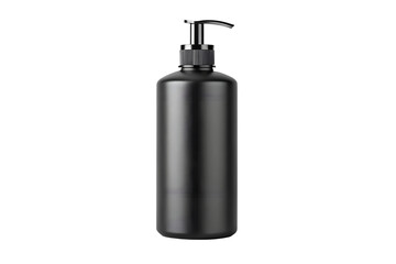 Obraz premium Black matte pump dispenser bottle mockup for soap, lotion, shampoo, or cosmetic products. Realistic packaging template for branding, label design, or skincare presentation. Isolated on transparent bac