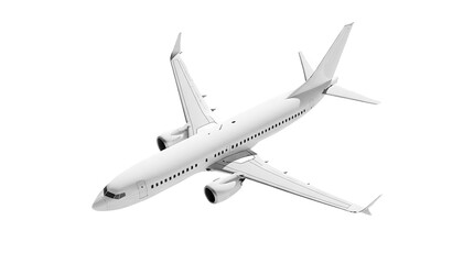 White airplane Boeing 737 Max 737-8 top view high angle isolated on a transparent background. Modern passenger jet airplane.
