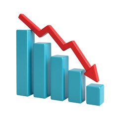 3d bar chart with red arrow isolated on transparent background