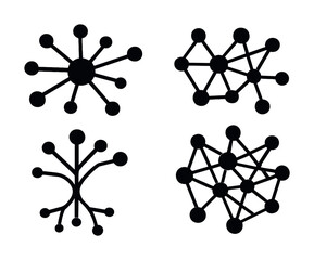Vector Four abstract network diagrams illustrating diverse connection patterns