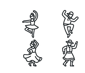 Vector Outline illustrations of male and female dancers in different dance poses