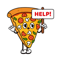 Sad pizza character asking for help concept