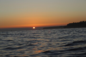 Golden Sunset Over Atlantic Ocean in Algarve, Portugal