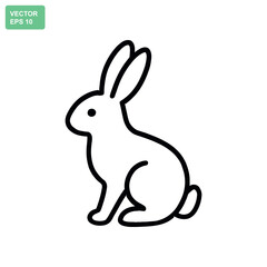 Obraz premium Simple outline drawing of a cute rabbit sitting and looking to the side
