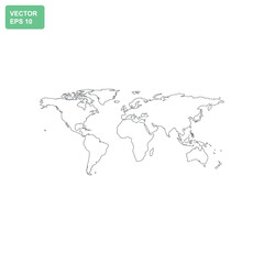 Outline of the world map showing continents and countries in black and white