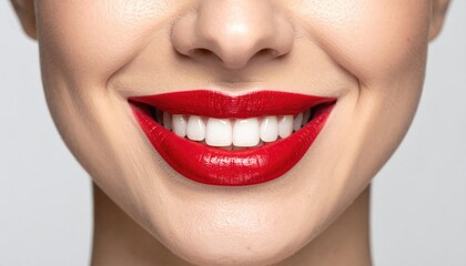 Fototapeta premium Close Up of Woman’s Red Smiling Lips with Beauty Makeup