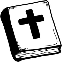 Holy Bible Illustration with Cross Symbol on Cover, Hand-Drawn Religious Book Design for Faith, Worship, and Christianity Concept Artwork