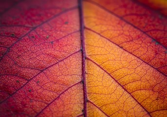 Autumn Leaf Texture Macro Red Gold Veins Intricate Detailed Close Up