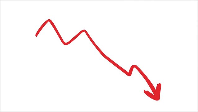 Animated red line graph showing a significant downward trend with an arrow indicating decrease.