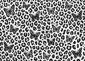 Abstract leopard skin butterfly pattern design. Animal print vector illustration background. Wildlife fur skin design illustration for web, home decor, fashion, surface, graphic design