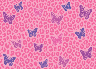 Abstract leopard skin butterfly pattern design. Animal print vector illustration background. Wildlife fur skin design illustration for web, home decor, fashion, surface, graphic design