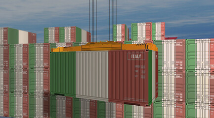 Italy export containers cargo crane loading illustration
