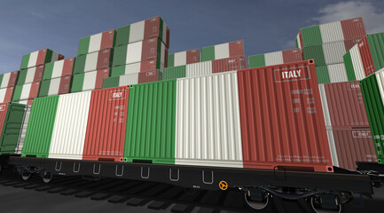 Italy export containers on cargo train wagons illustration