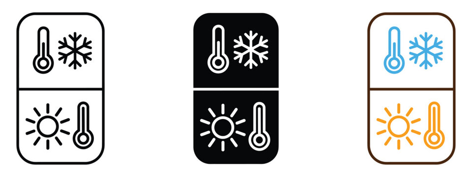 Weather temperature thermometer icon vector. cold snowflake and hot sun symbol. vector illustration.