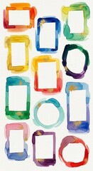 Colorful watercolor paint frames with gold splatter detail. Artistic background for design, invitation card, banner or flyer.