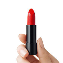Obraz premium Hand holding bright red lipstick png cosmetic png beauty png makeup png product png fashion png color png tube png female png glamour png transparent background image