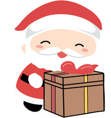 Cute Santa Claus Holding a Gift Box with a Red Bow, Adorable Cartoon Illustration for Christmas Celebration, Holiday Greeting, and Winter Festive Design