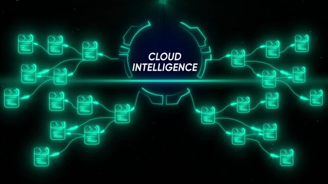 Digital network connection cloud intelligence data flow abstract technology concept glowing neon - Powered by Adobe