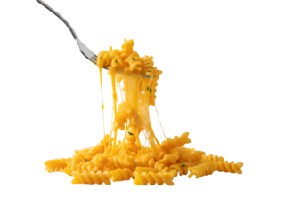 Cheesy Macaroni Pasta Pull  on white background