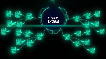 Futuristic cyber engine network connections glowing neon digital data flow abstract technology - Powered by Adobe