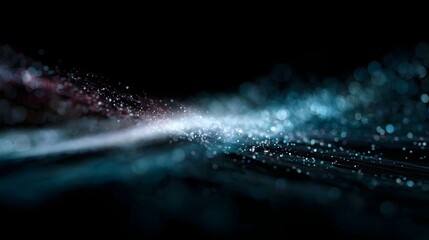 Abstract flowing particles transform from red to blue representing digital data streams in motion