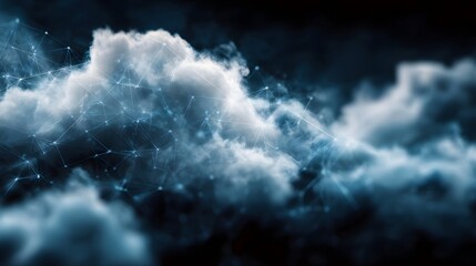 Digital network connections overlaid on a cloud formation symbolizing cloud computing and data connectivity
