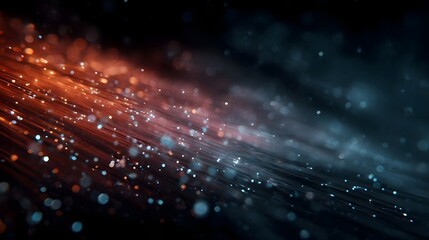 Abstract visualization of glowing data streams flowing through optical fibers with bokeh