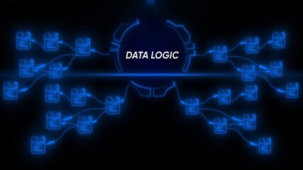 Data logic network flow abstract blue neon nodes connected by glowing lines digital - Powered by Adobe