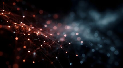 Fototapeta premium Abstract digital network with glowing connections and nodes in a dark blurred space
