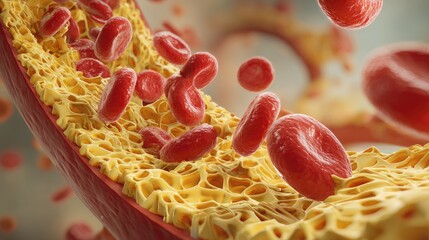 Atherosclerosis: 3D Close-up of Cholesterol Plaque Build-up Narrowing Artery or Blood Vessel, Causing Heart Disease and Stroke.