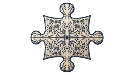 Intricate patterned puzzle piece isolated on transparent background