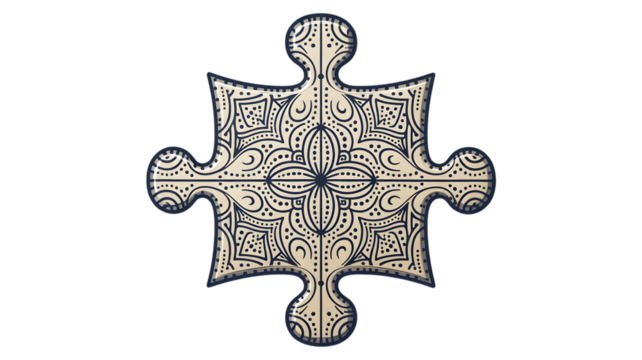 Intricate patterned puzzle piece isolated on transparent background