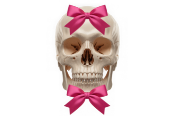 Skull with pink bows isolated on transparent background