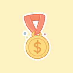 Gold Medal Sticker with Dollar Sign for Success and Achievement Isolated Vector Illustration