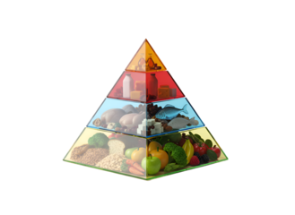 Nutrition Pyramid Guide - Healthy Eating Chart on white background