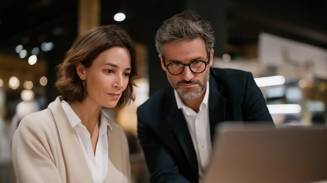 Sales consultant demonstrating high-performance GPU mining setups to a customer in a specialized crypto hardware store, emotion of engagement and trust visible, highlighting blockchain