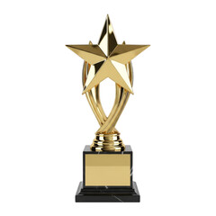 Golden Star Trophy with Marble Base isolated on a transparent background