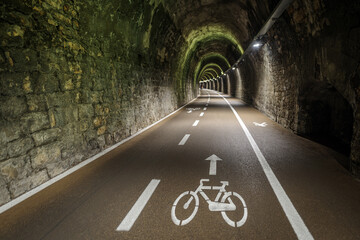 Bicycle lane on a disused cosatal railway, Imperia, Liguria, Italy