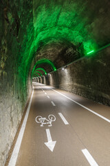 Bicycle lane on a disused cosatal railway, Imperia, Liguria, Italy