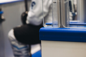 Hockey match game on ice rink arena stadium, team of ice hockey professional players with coach, stick and puck, team of hockey players in protective sport uniform training, hockey league championship