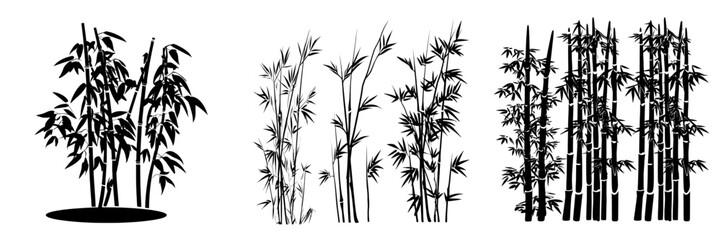 The background is comprised of Asian bamboo, including a pattern of green bamboo sprouts and bamboo forest plants with branches and foliage, rendered in a flat modern style as a cartoon Asian floral